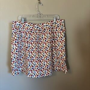 LOFT White A-Line Skirt with Red, Blue & Yellow Pineapple Print